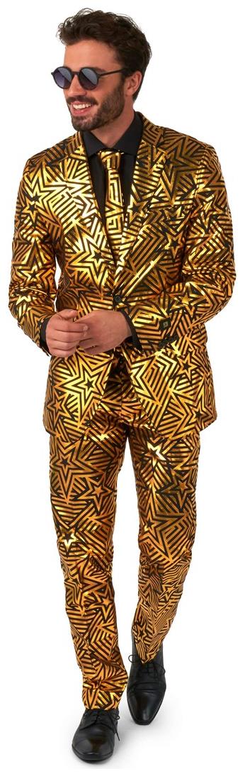 Stylish OppoSuits Golden Geo Star Suit for Holiday Themes Parties and Festive Celebrations