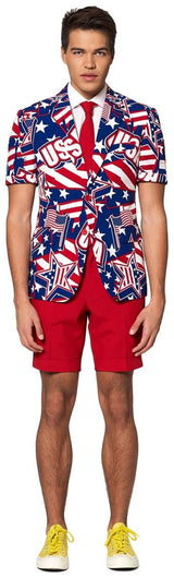 Stylish OppoSuits Men's Summer Mighty Murica Suit for National Holidays BBQs and Fourth of July Celebrations