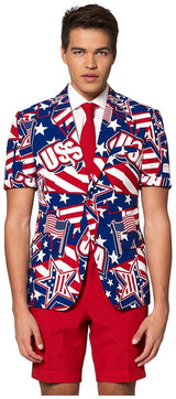 Stylish OppoSuits Men's Summer Mighty Murica Suit for National Holidays BBQs and Fourth of July Celebrations