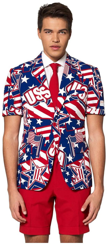 Stylish OppoSuits Men's Summer Mighty Murica Suit for National Holidays BBQs and Fourth of July Celebrations