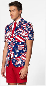 Stylish OppoSuits Men's Summer Mighty Murica Suit for National Holidays BBQs and Fourth of July Celebrations