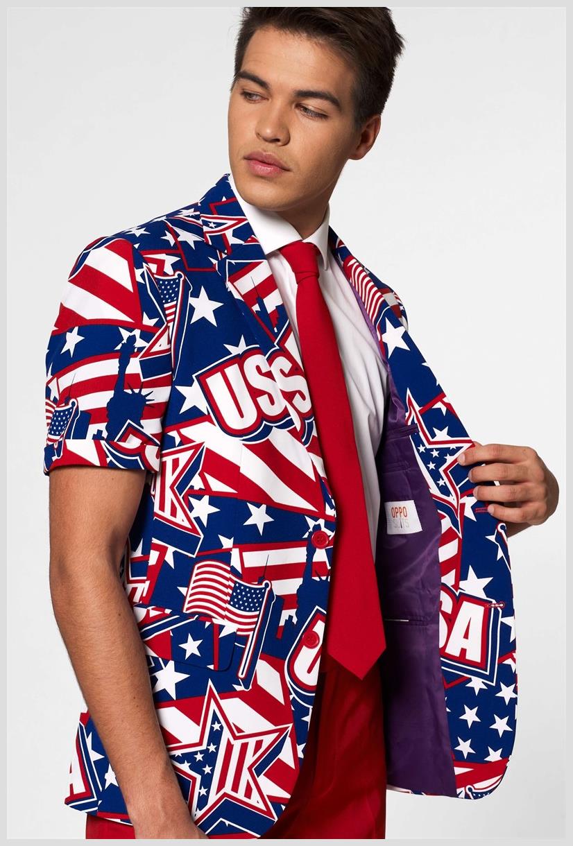 Stylish OppoSuits Men's Summer Mighty Murica Suit for National Holidays BBQs and Fourth of July Celebrations