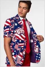 Stylish OppoSuits Men's Summer Mighty Murica Suit for National Holidays BBQs and Fourth of July Celebrations