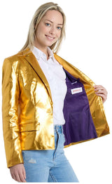 Stylish OppoSuits Women's Groovy Gold Blazer for Parties Holidays and Special Events