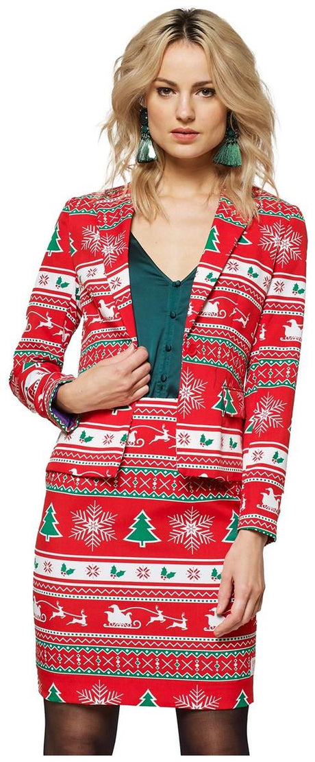 Stylish OppoSuits Women's Red Christmas Suit for Holiday Parties Festivities and Family Gatherings