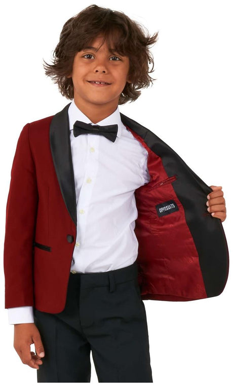 Elegant OppoSuits Boys' Tuxedos in Hot Burgundy for Weddings Formal Events and Special Occasions