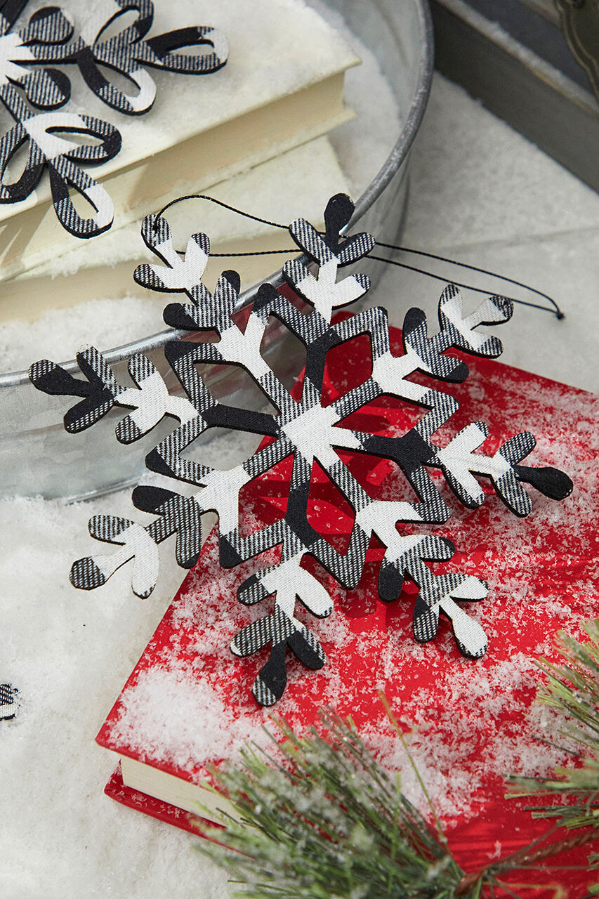 6” Black And White Buffalo Check Snowflake Ornament