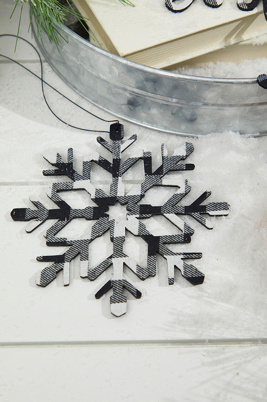 6” Black And White Buffalo Check Snowflake Ornament