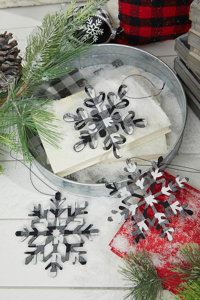6” Black And White Buffalo Check Snowflake Ornament