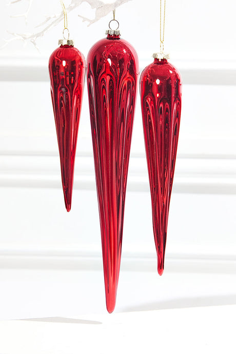 13" Red Finial Glass Ornament