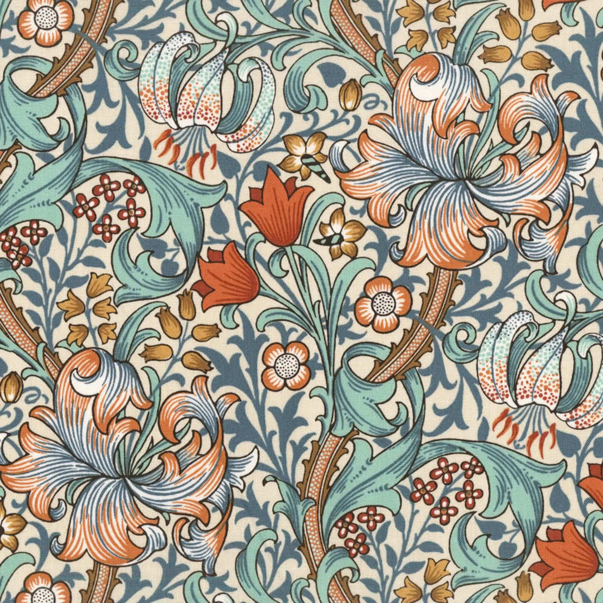 Quilting Cotton Golden Lily Autumn Dusk William Morris