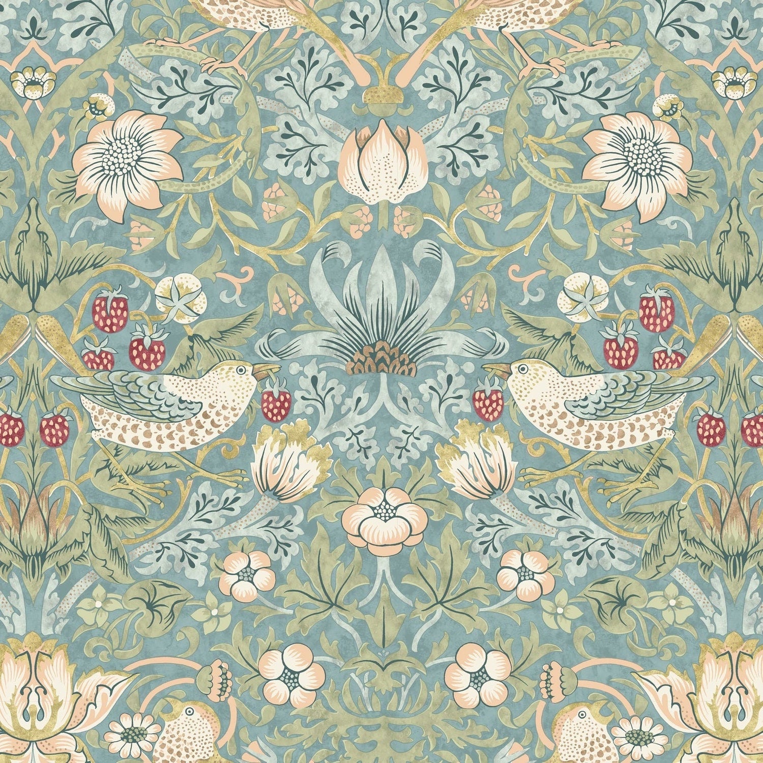Quilting Cotton Strawberry Thief Aqua William Morris