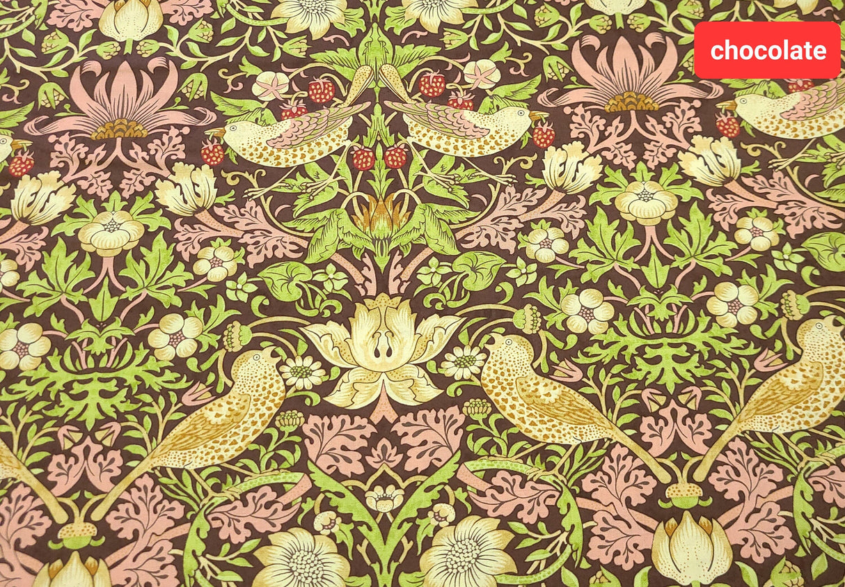 Quilting Cotton Strawberry Thief William Morris Thameside Navy Chocolate