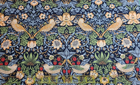 Quilting Cotton Strawberry Thief William Morris Thameside Navy Chocolate