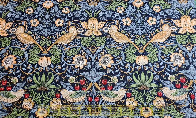 Quilting Cotton Strawberry Thief William Morris Thameside Navy Chocolate