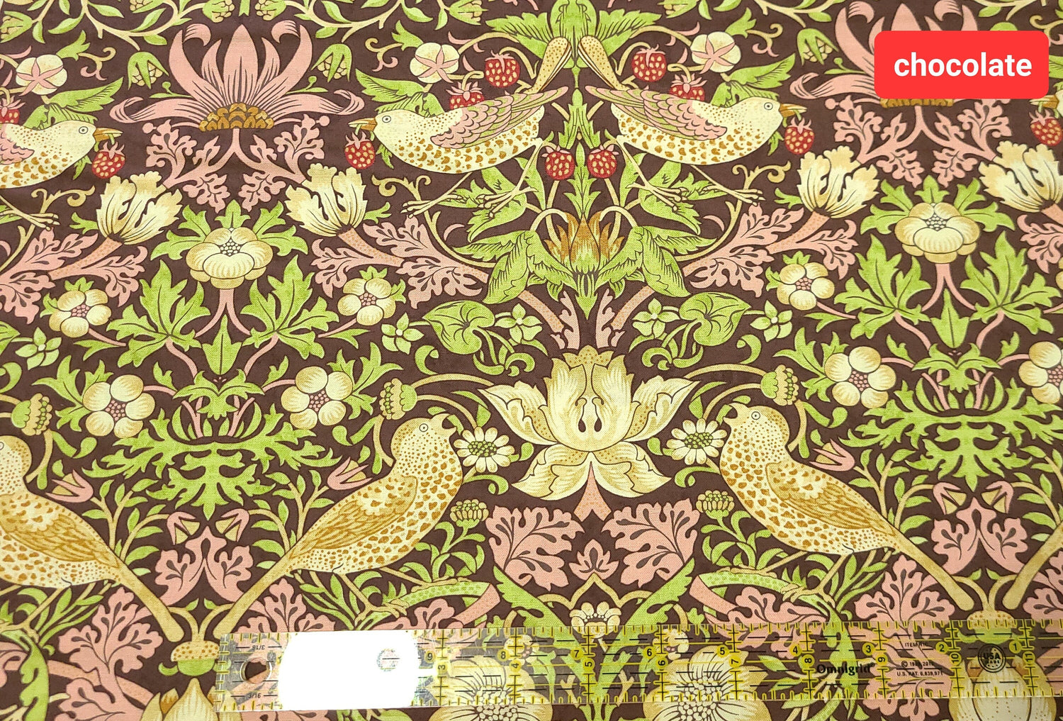 Quilting Cotton Strawberry Thief William Morris Thameside Navy Chocolate