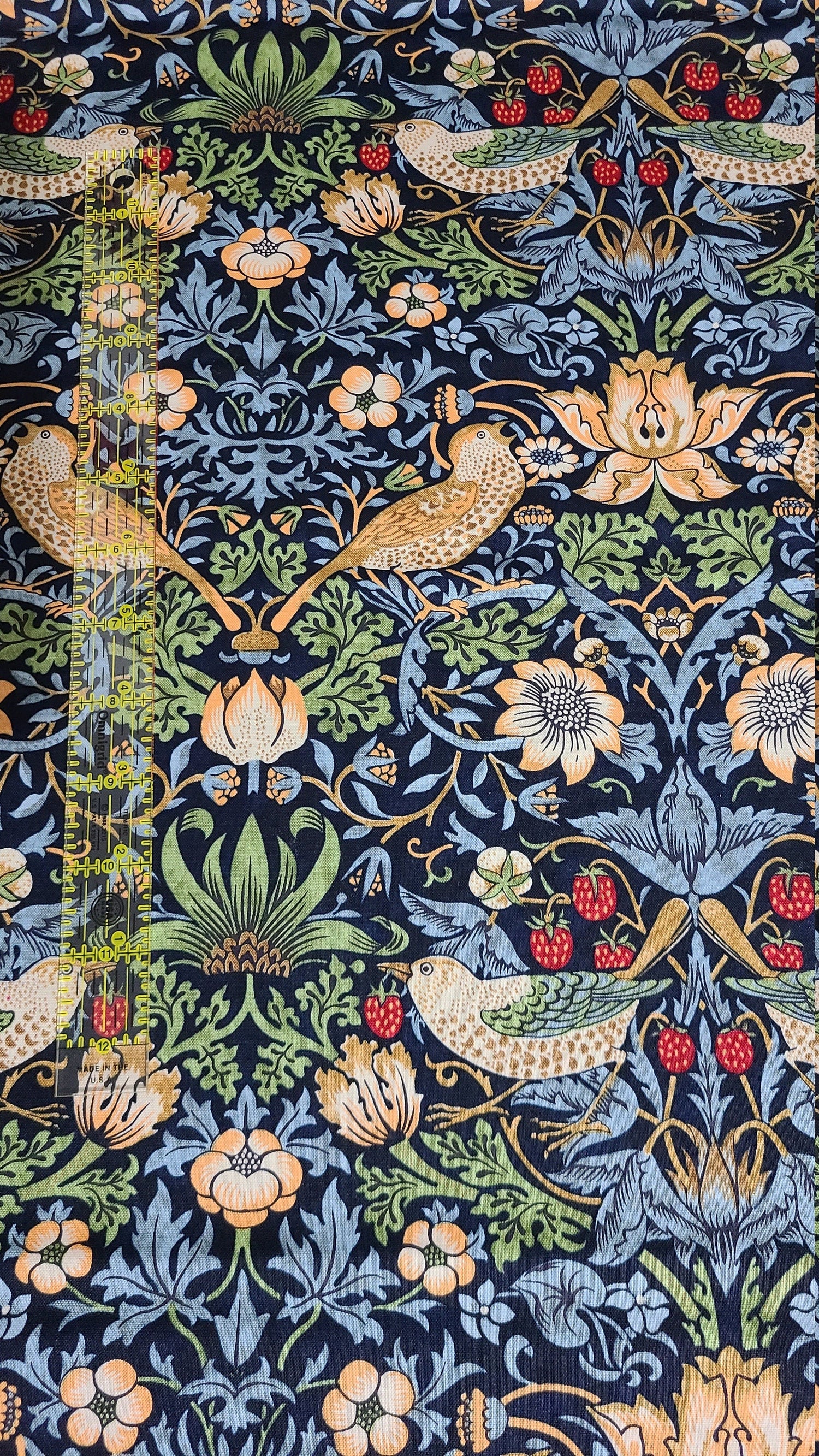Quilting Cotton Strawberry Thief William Morris Thameside Navy Chocolate