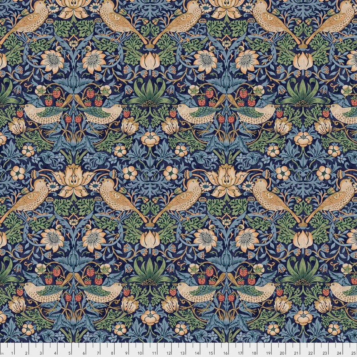 Quilting Cotton Strawberry Thief William Morris Thameside Navy Chocolate