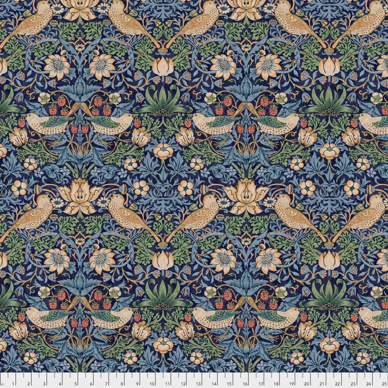 Quilting Cotton Strawberry Thief William Morris Thameside Navy Chocolate