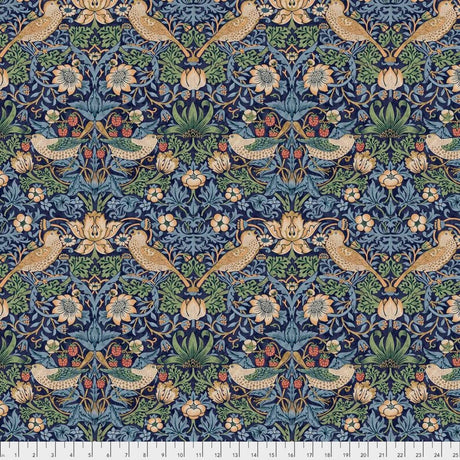 Quilting Cotton Strawberry Thief William Morris Thameside Navy Chocolate