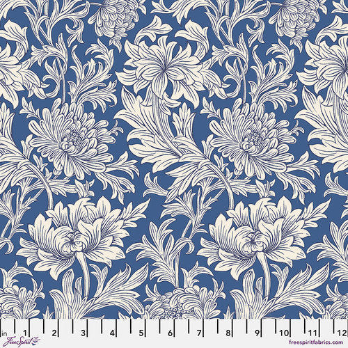 Quilting Cotton ORIGINAL MORRIS & Co Chrysanthemum Tonal Blue Wandle Collection