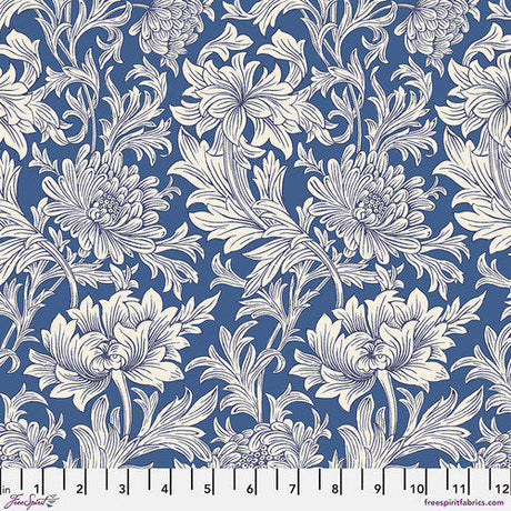 Quilting Cotton ORIGINAL MORRIS & Co Chrysanthemum Tonal Blue Wandle Collection