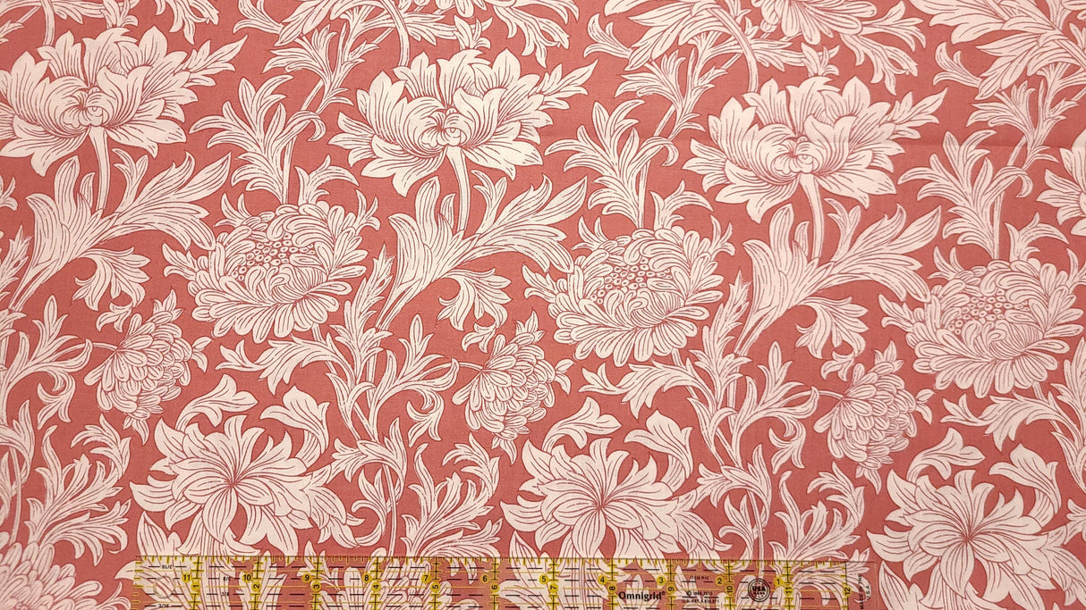 Quilting Cotton Original Morris & Co Chrysanthemum Tonal Coral Wandle Collection