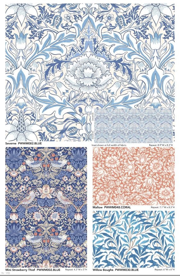 Quilting Cotton Original Morris & Co Chrysanthemum Tonal Coral Wandle Collection