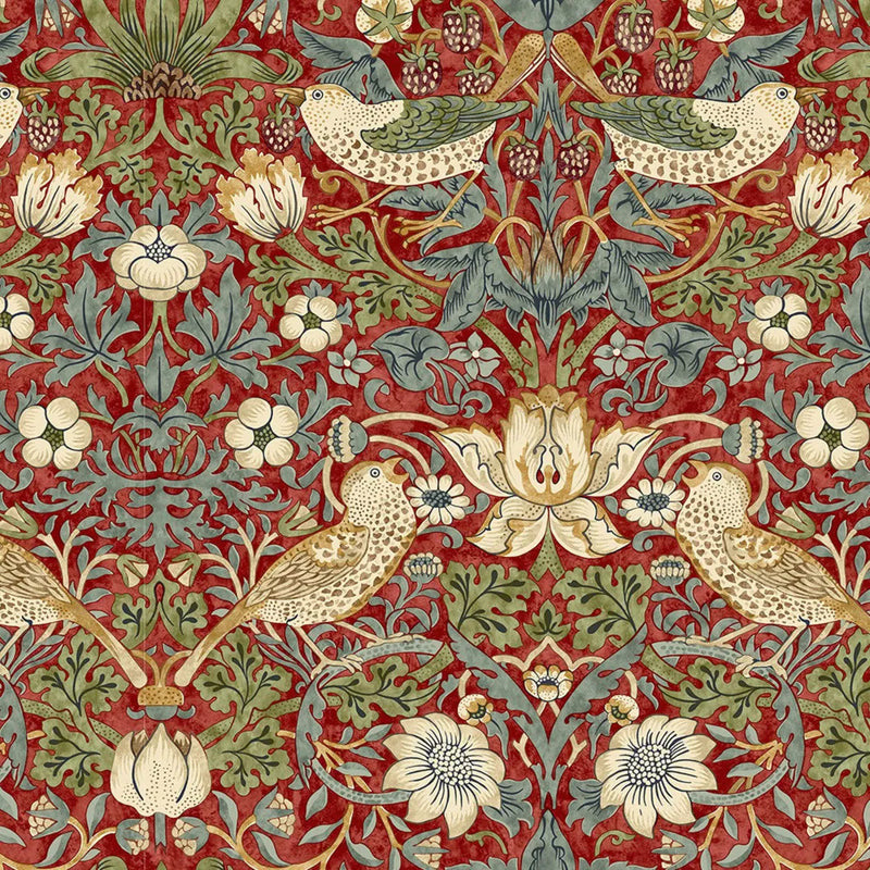 Quilting Cotton Strawberry Thief Red William Morris