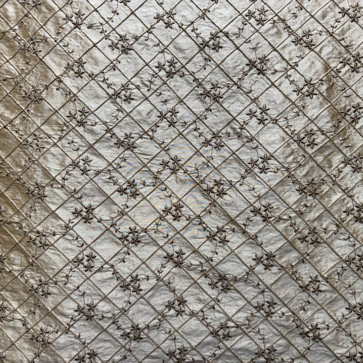 Orissa Silk Fabric - Small Diamond Floral Embroidered, 54" Width (1 Yard)