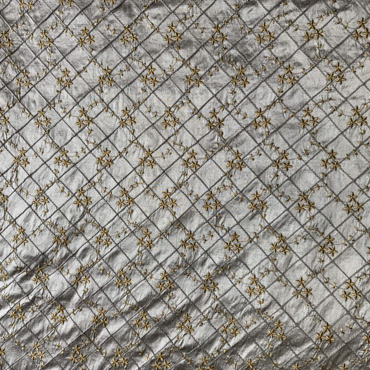 Orissa Silk Fabric - Small Diamond Floral Embroidered, 54" Width (1 Yard)