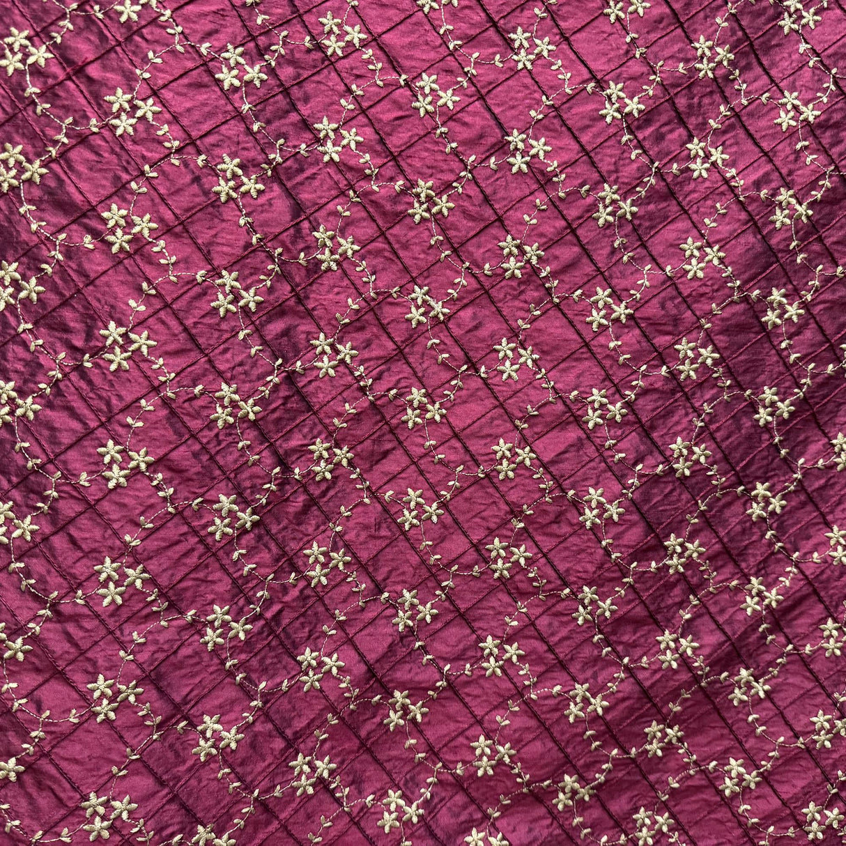 Orissa Silk Fabric - Small Diamond Floral Embroidered, 54" Width (1 Yard)
