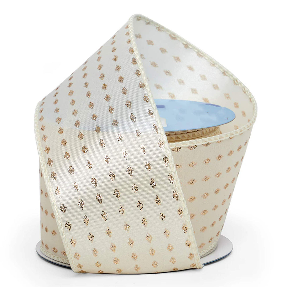 Mini Glitter Diamonds On Satin Wired Ribbon 2 1/2 '' X 10 yd Gold / Ivory Color 1 / roll
