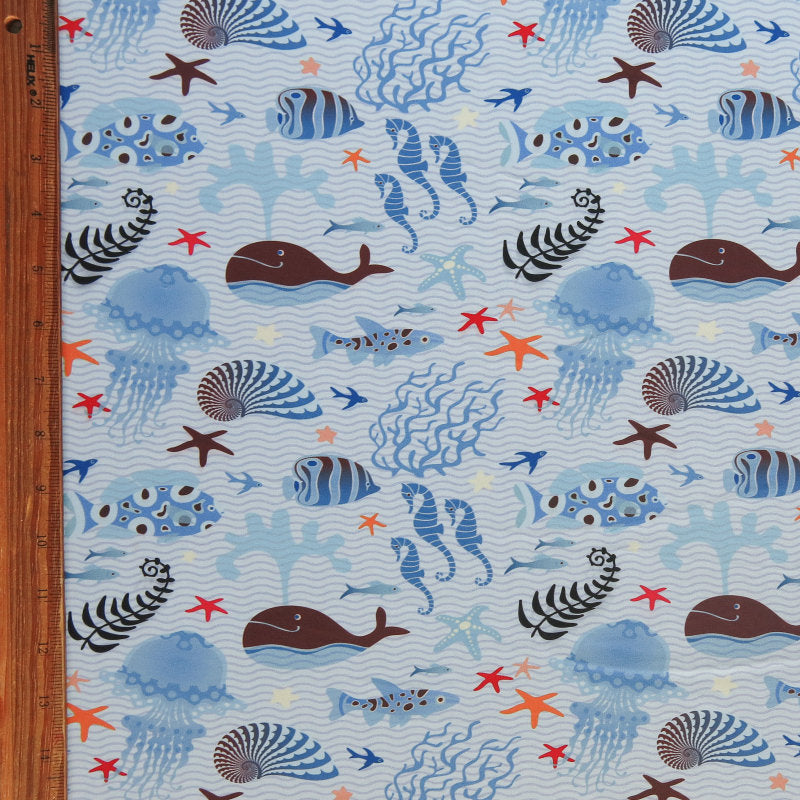 Swim Knit Polyester Spandex Ocean Scene 4-Way Stretch