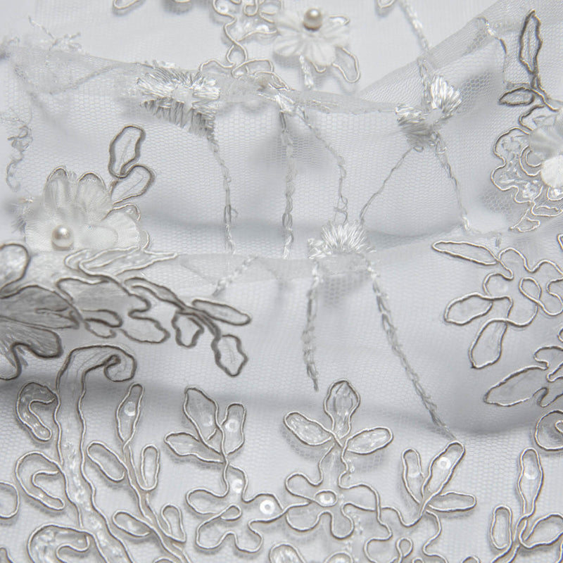 1 Yard Tulle Lace Fabric Embroidered Applique 3D Floral Pattern Elegant Look 52" Wide