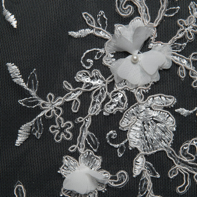 1 Yard Embroidered Tulle Lace Fabric with 3D Floral Applique 52" Wide Costume Textile