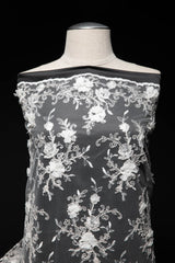 1 Yard Tulle Lace Fabric Embroidered Applique 3D Floral Pattern Delicate Look 52" Wide
