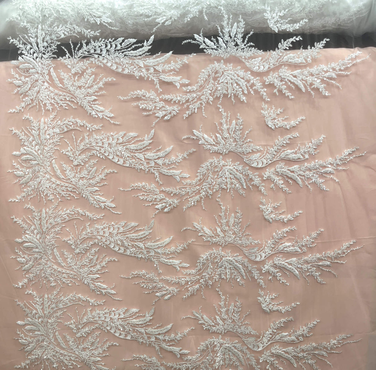 Embroidered Beaded Vine Leaf Lace