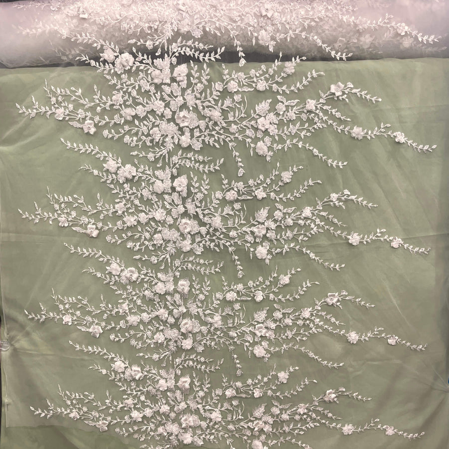 1 Yard Beaded 3D Floral Lace Fabric – Embroidered Bridal, Quinceañera Lace | Off White