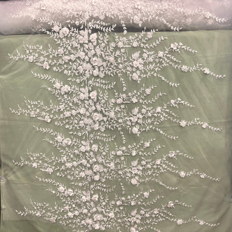 Beaded 3D Floral Lace Fabric Off White