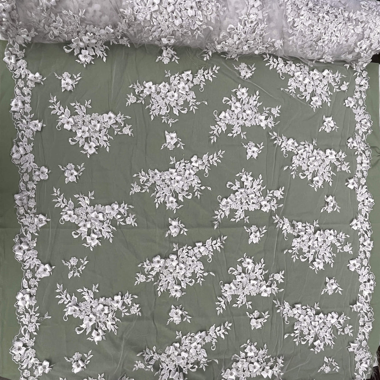 3D Beaded Floral Lace Mesh Fabric