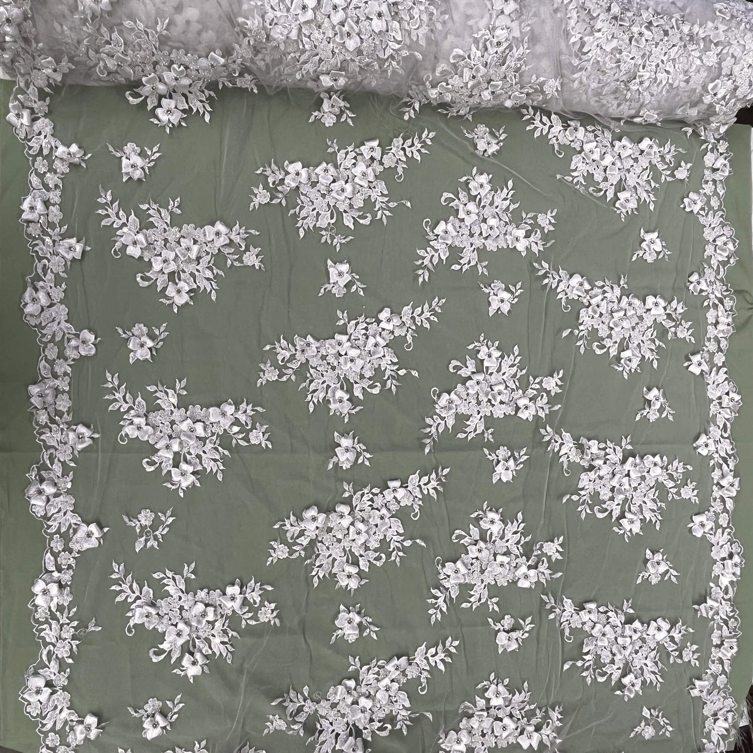 3D Beaded Floral Lace Mesh Fabric