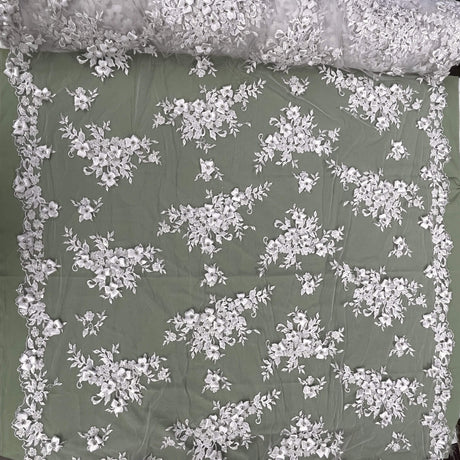 3D Beaded Floral Lace Mesh Fabric