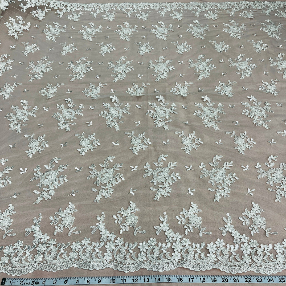 Beaded Corded Floral Lace Fabric
