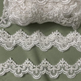Beaded & Corded Lace Trimming Embroidered On 100 Percent Polyester Net Mesh Fabric - White, Off White, 2" Width (1 Yard)