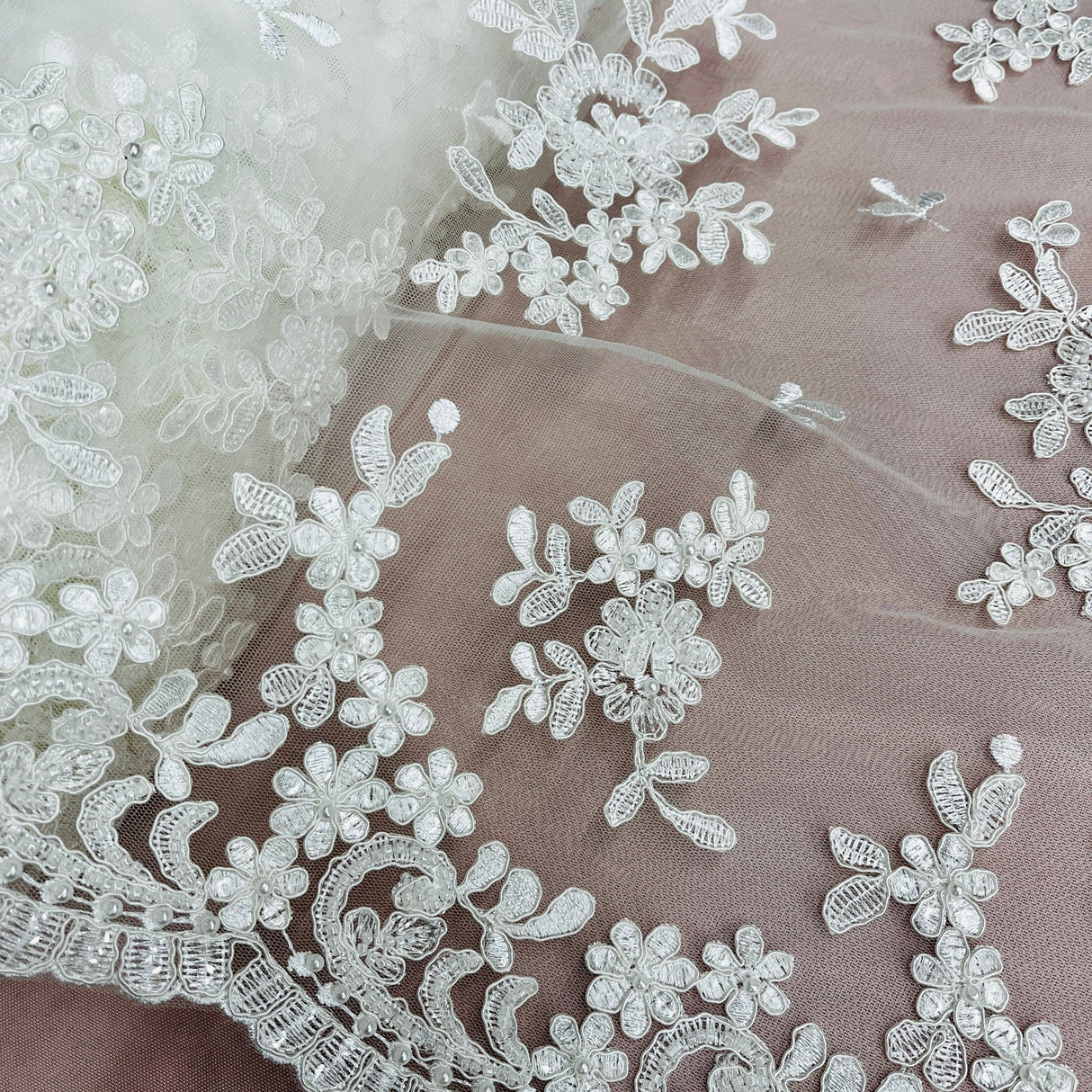 Beaded Corded Floral Lace Fabric
