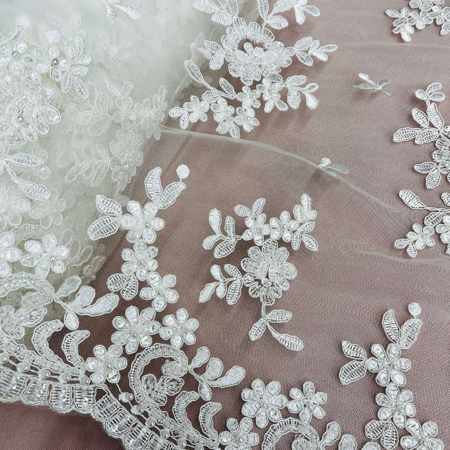 Beaded Corded Floral Lace Fabric
