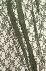 Olive Stretch Lace Fabric - Shimmery Floral Sheer, 58/60" Width (1 Yard)