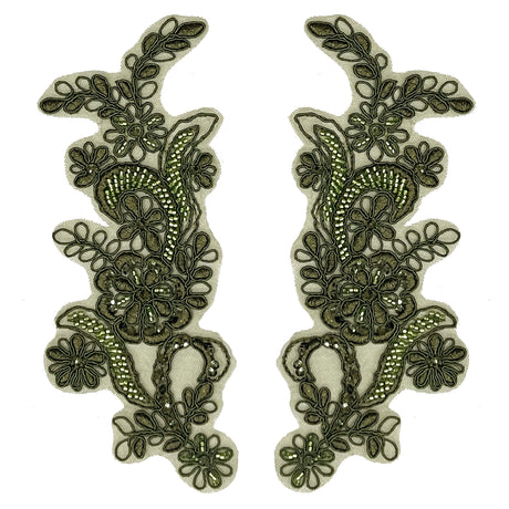 Beaded Corded Floral Lace Applique Pair