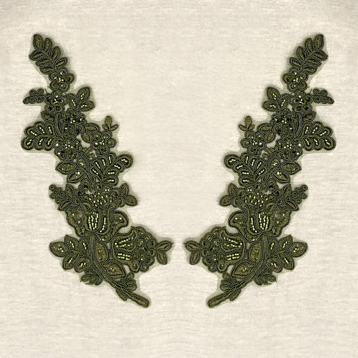 Beaded Floral Lace Applique on Polyester Mesh